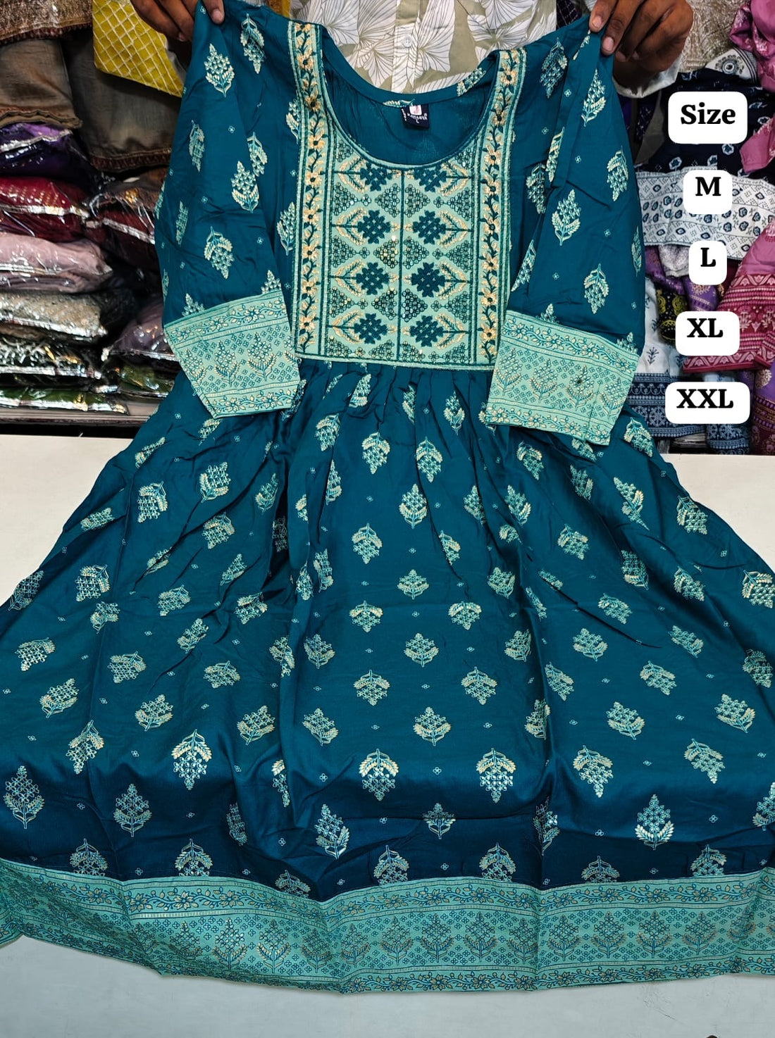 Robe tunique Collection "Mendhana"  - Bleu paon/vert d&