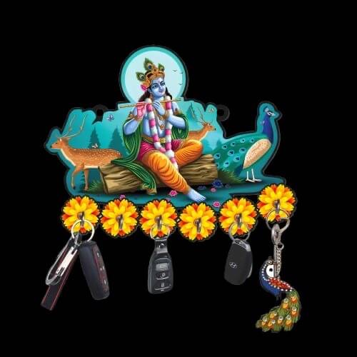 Porte-clés mural en bois : Krishna décoratif