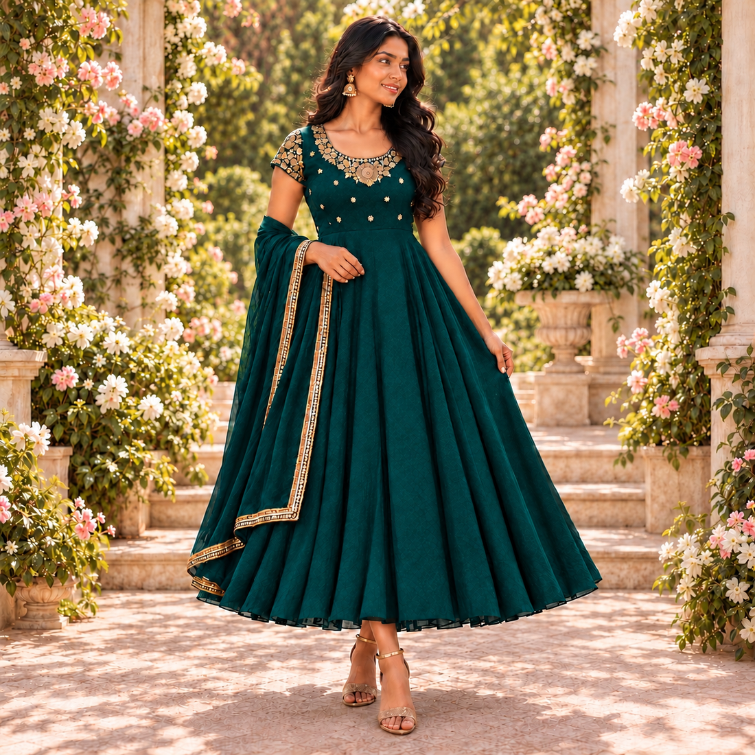 Anarkali Collection "Kushi" - Vert Emeraude - Taille S 36