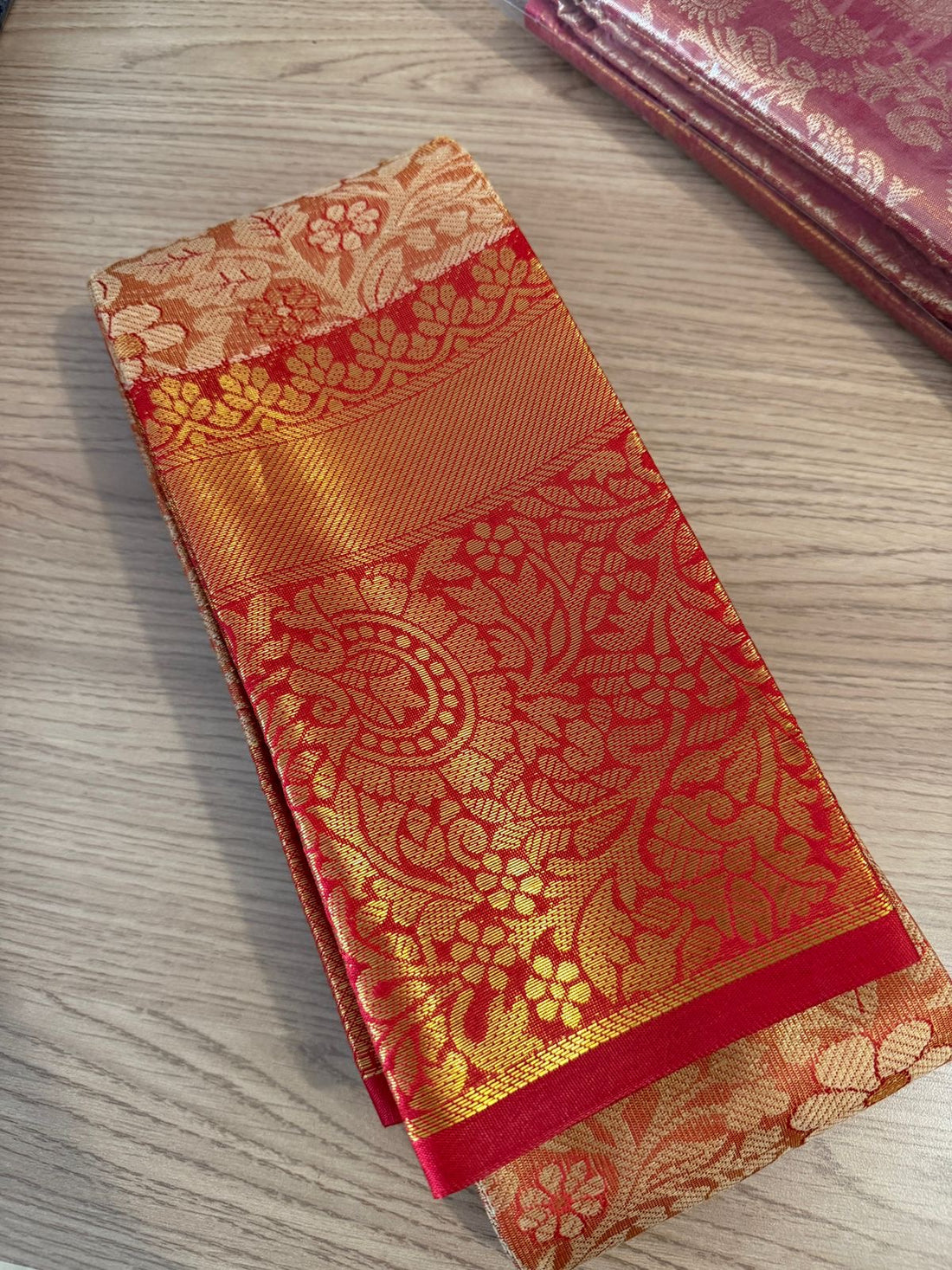 Sari Soundari - ROUGE ORANGÉ motif fleur