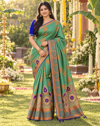 Sari "Maharani" - Vert Menthe/Mauve