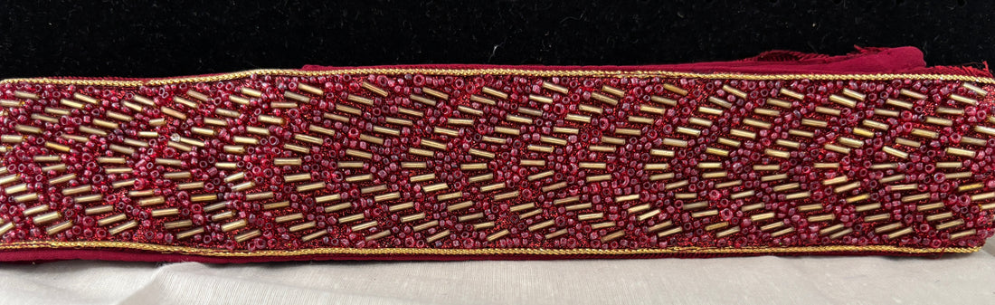 Ceinture sari rouge bordeaux motif 2