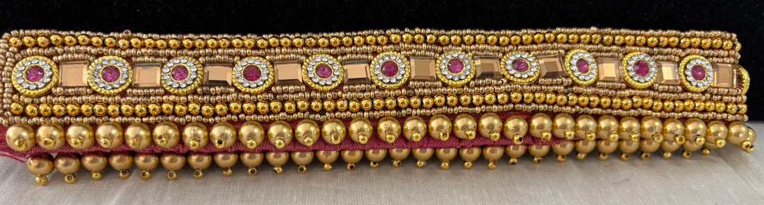 Ceinture sari rose doré motif 1