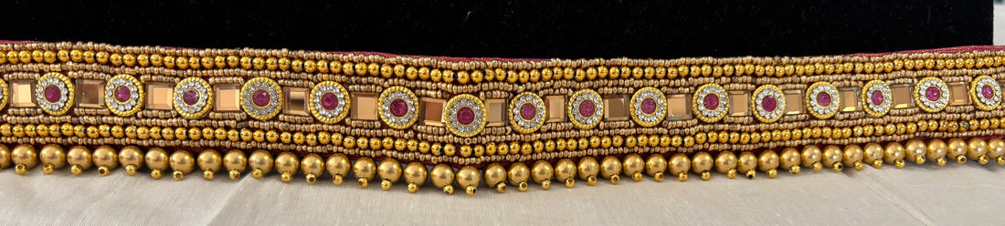 Ceinture sari rose doré motif 1
