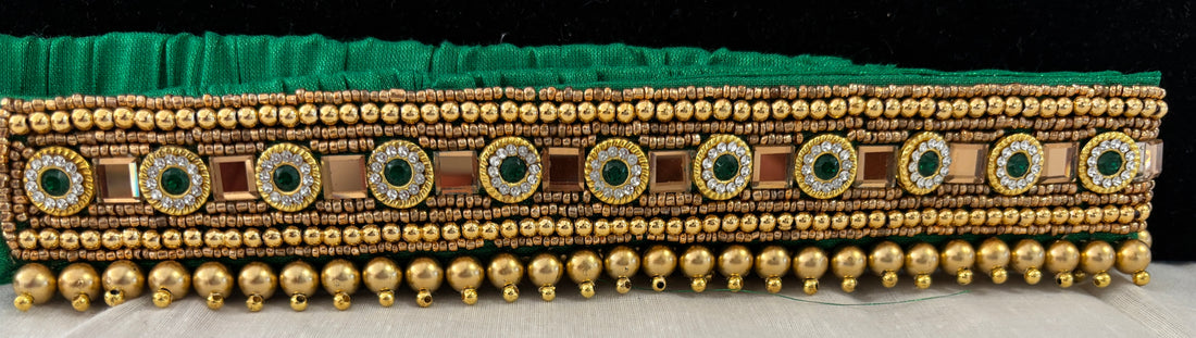 Ceinture sari vert doré motif 1