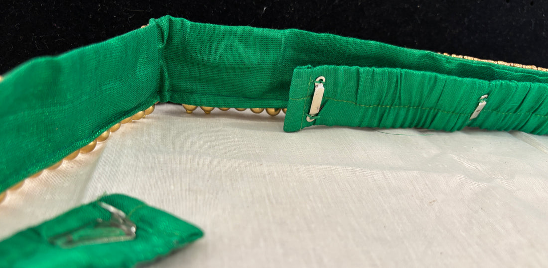 Ceinture sari vert doré motif 1
