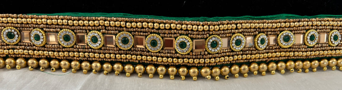 Ceinture sari vert doré motif 1