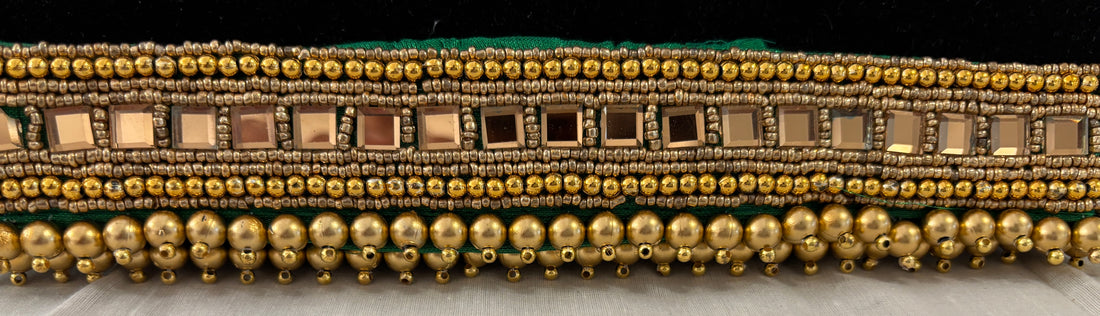 Ceinture sari vert doré motif 2