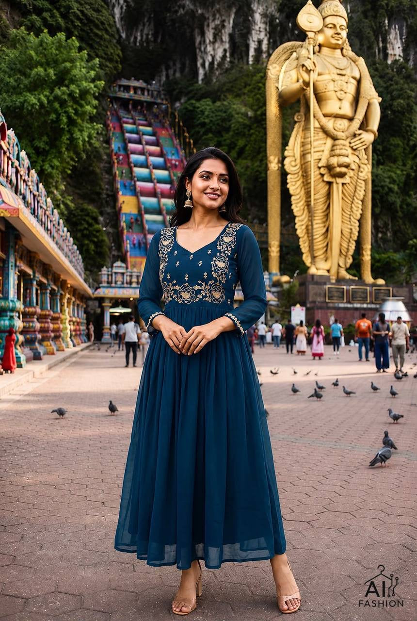 Anarkali/Robe Collection "Tina" - Bleu canard