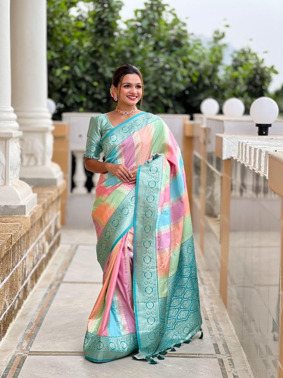 Sari "Rainbow" - Bleu vert