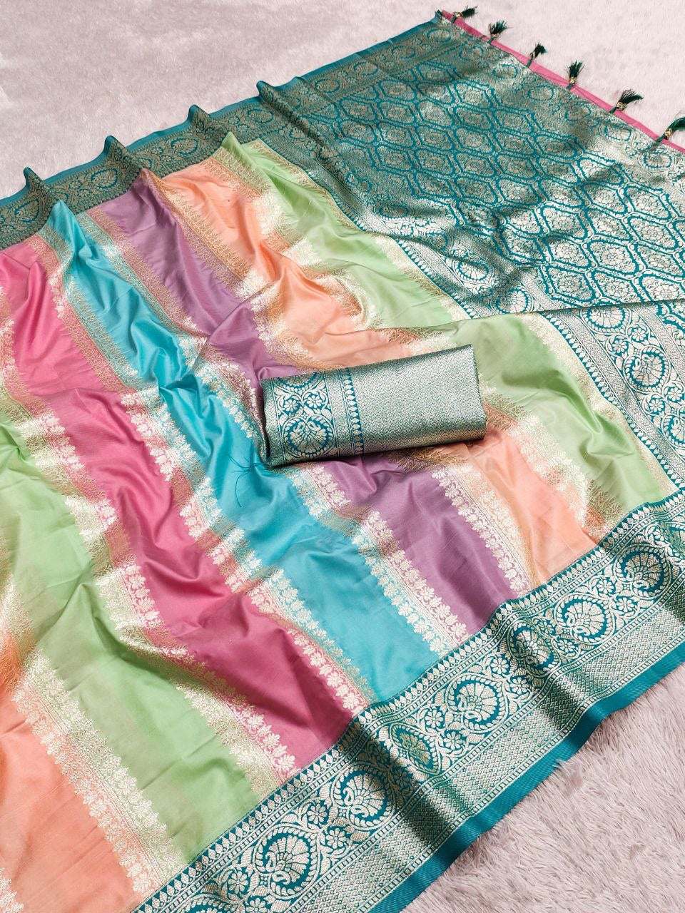 Sari "Rainbow" - Bleu vert