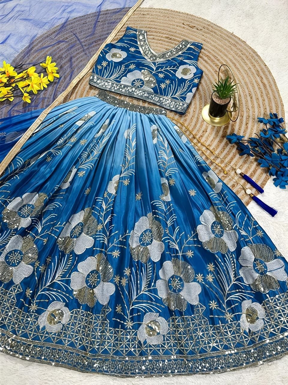 Lehenga Fille collection "Meera" - Bleu