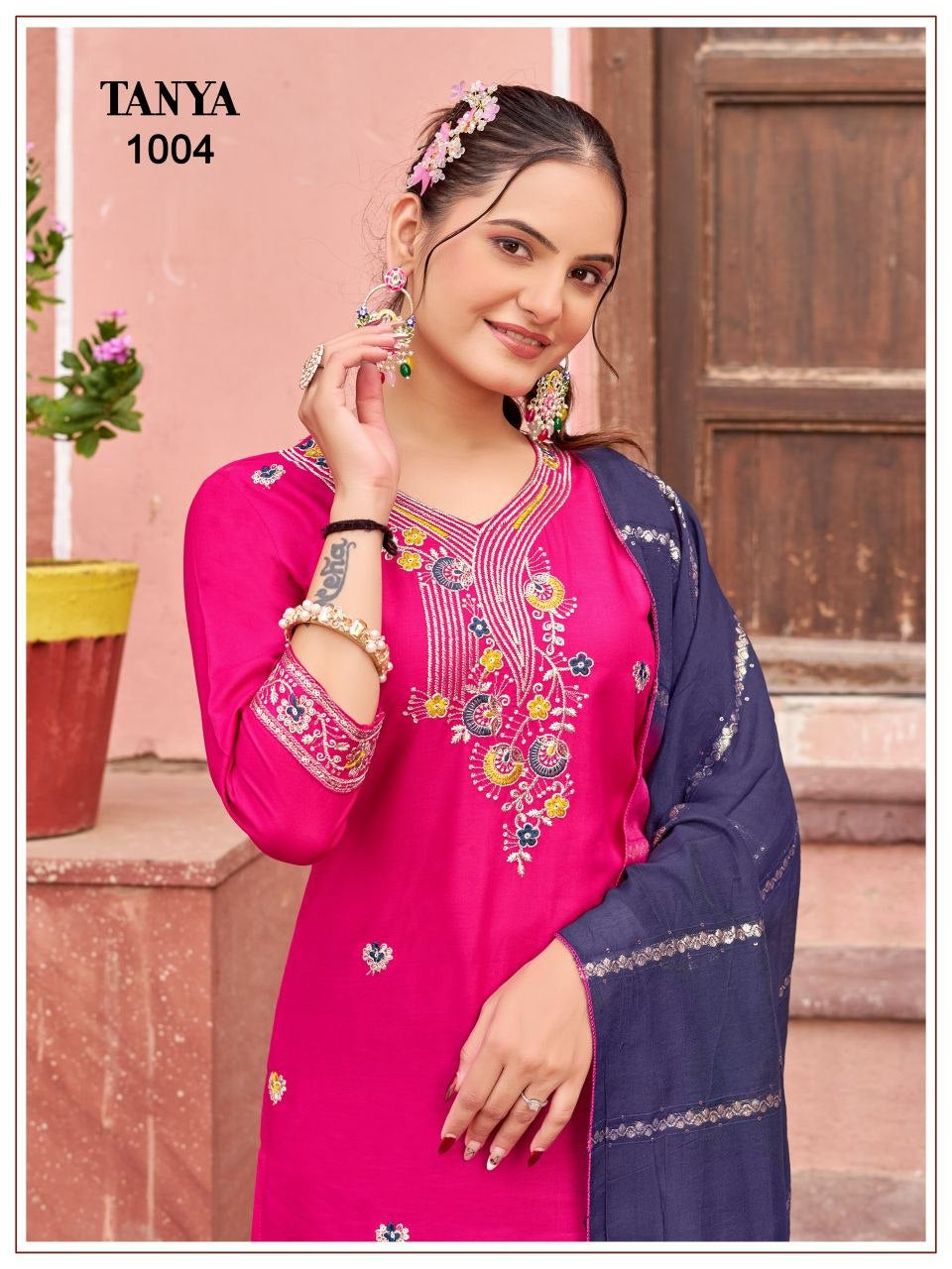 Punjabi "Tanya" - Rose/bleu