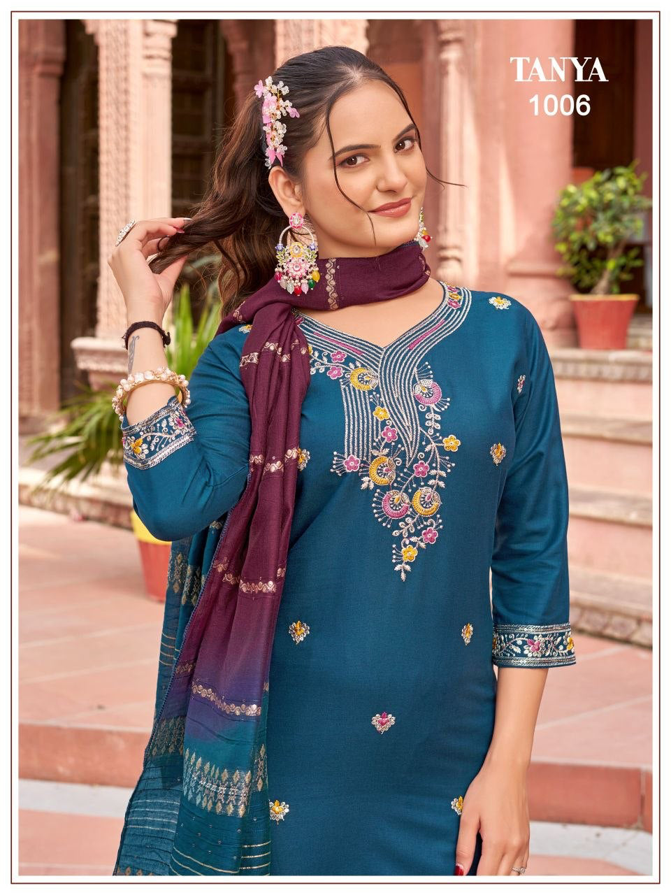 Punjabi "Tanya" - Bleu/prune