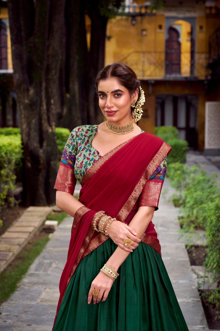 Lehenga « Krishika » - Vert