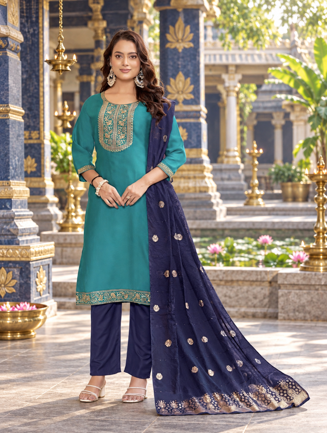 Punjabi "Vindaya" - Bleu vert