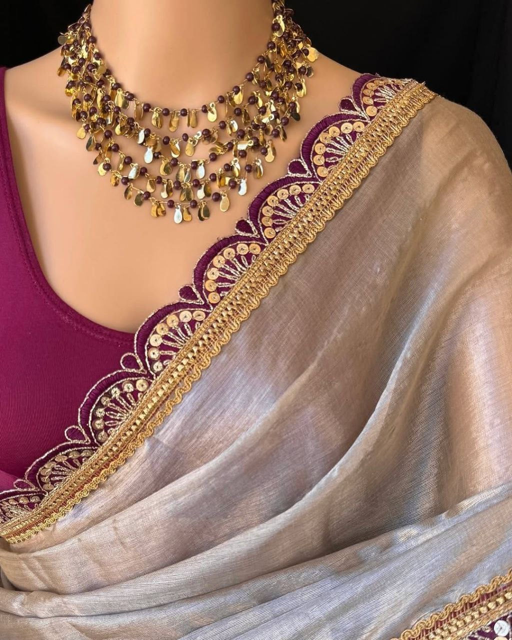 Sari "Shamila" - Gris/violet