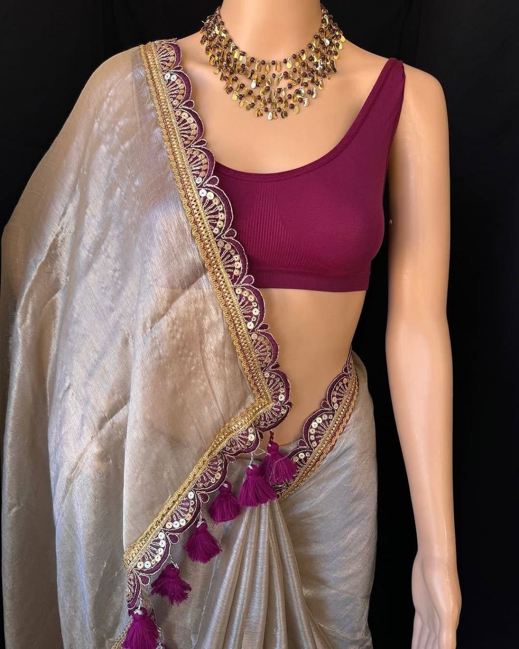 Sari "Shamila" - Gris/violet