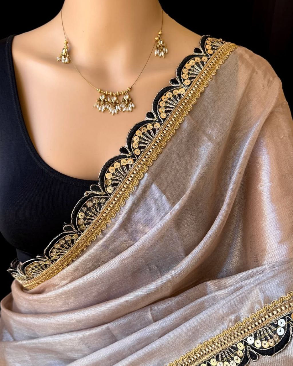 Sari "Shamila" - Gris/noir