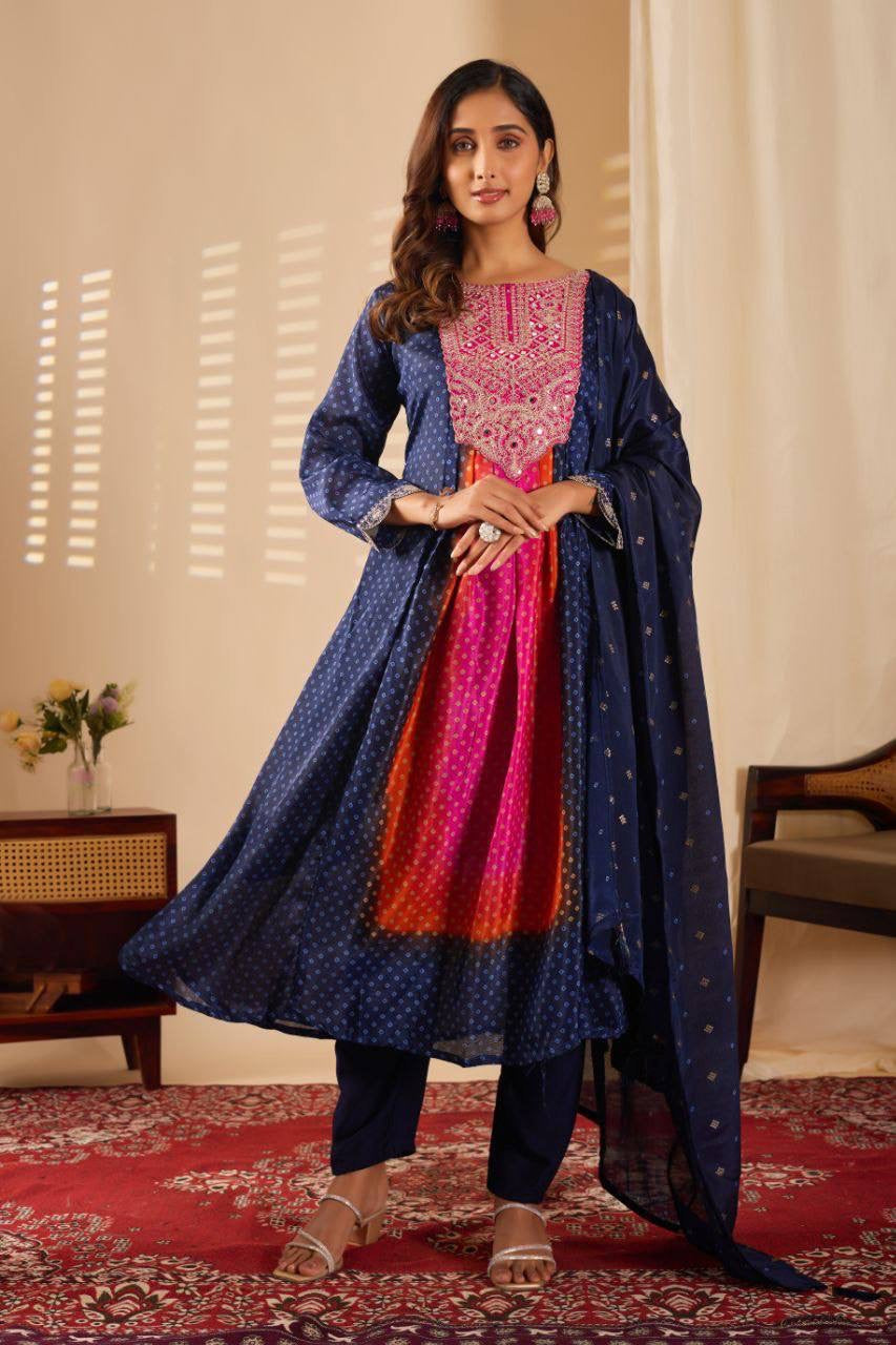 Anarkali Collection "Sajni" - Bleu nuit/rose