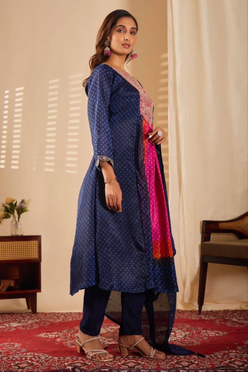 Anarkali Collection "Sajni" - Bleu nuit/rose