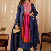 Anarkali Collection "Sajni" - Bleu nuit/rose