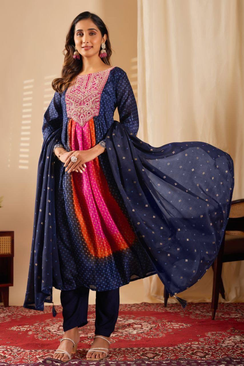 Anarkali Collection "Sajni" - Bleu nuit/rose