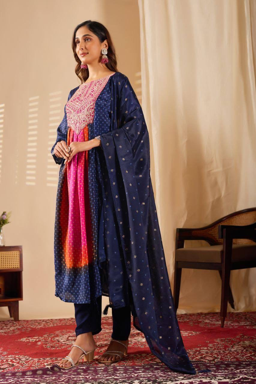 Anarkali Collection "Sajni" - Bleu nuit/rose
