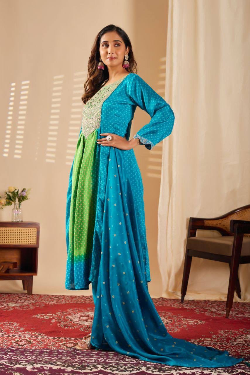Anarkali Collection "Sajni" - Bleu turquoise/vert