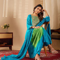 Anarkali Collection "Sajni" - Bleu turquoise/vert