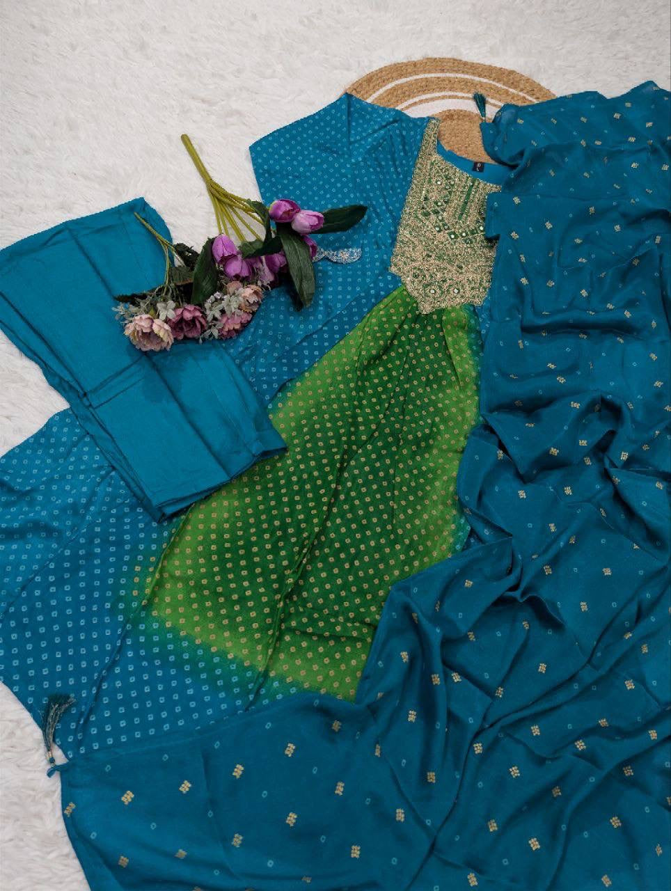 Anarkali Collection "Sajni" - Bleu turquoise/vert