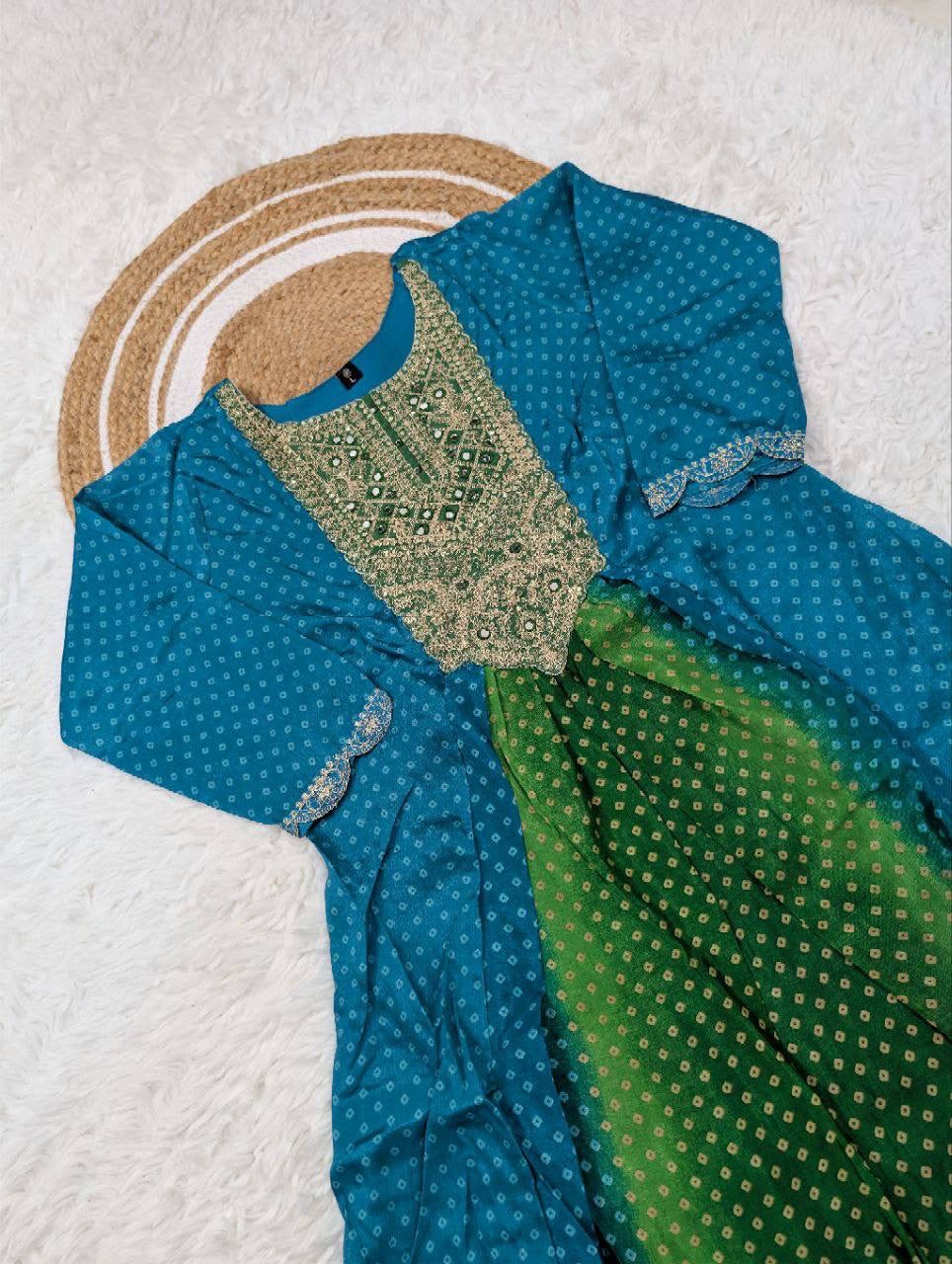 Anarkali Collection "Sajni" - Bleu turquoise/vert