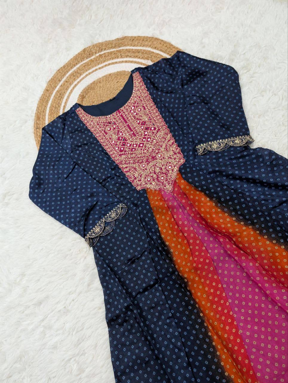 Anarkali Collection "Sajni" - Bleu nuit/rose