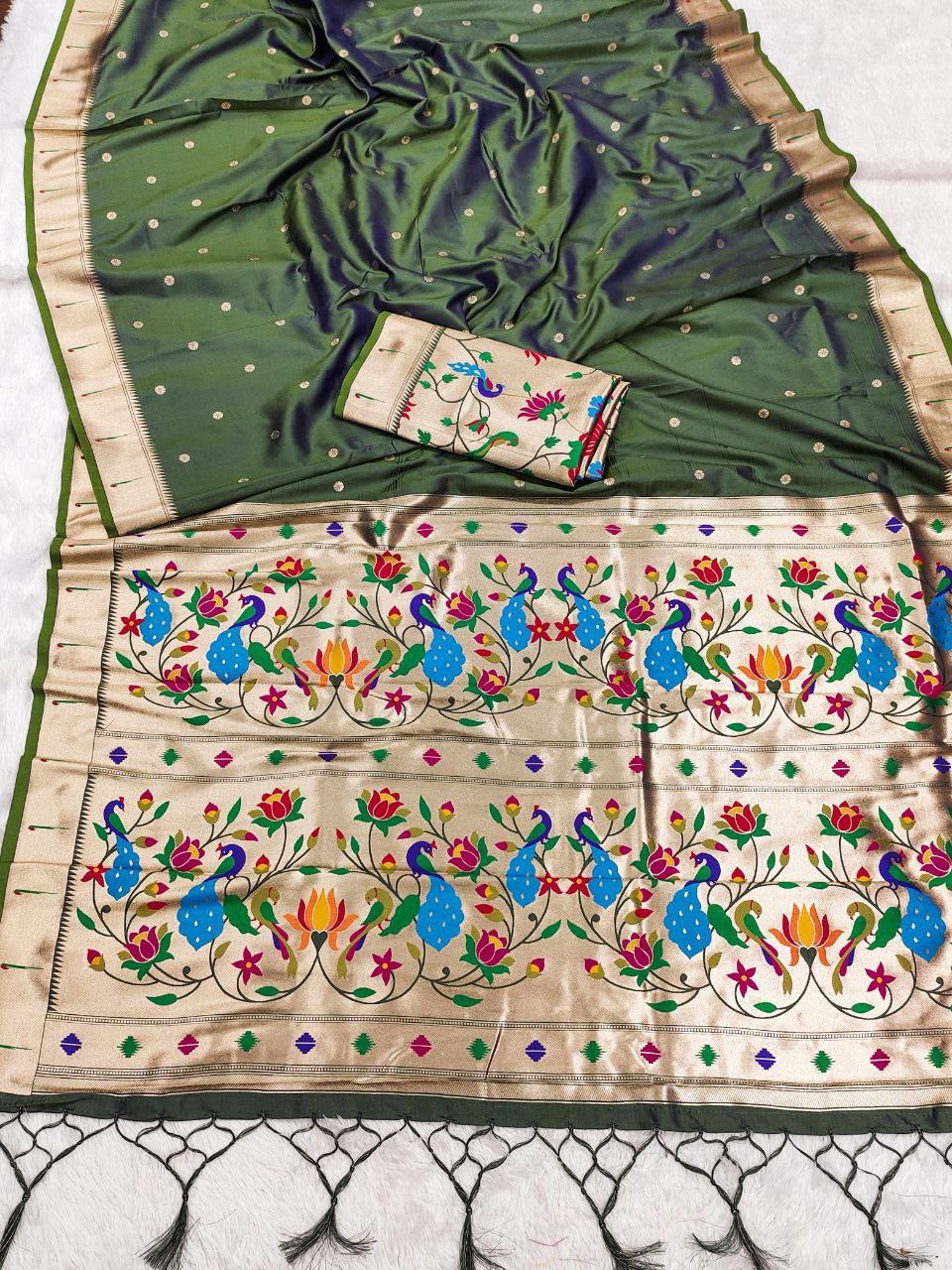 Sari "Shakila" - Vert kaki