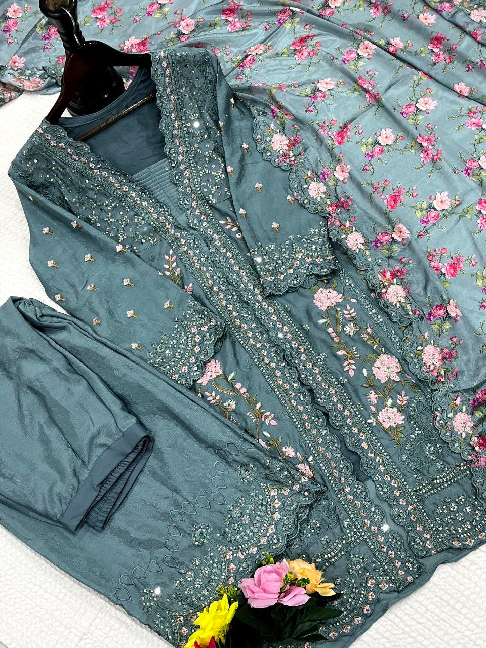 Punjabi "Mila" - Bleu vert profond