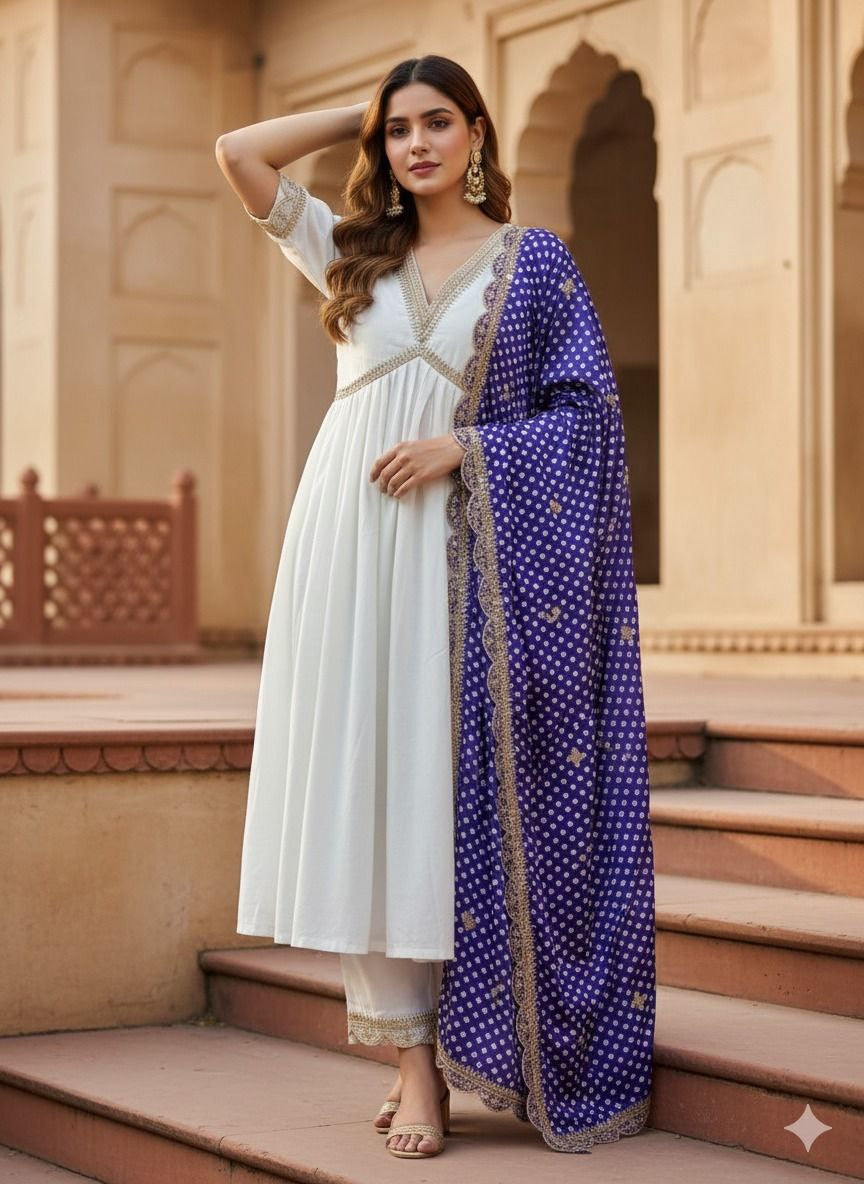 Anarkali Collection "Saneela" - Blanc/Bleu