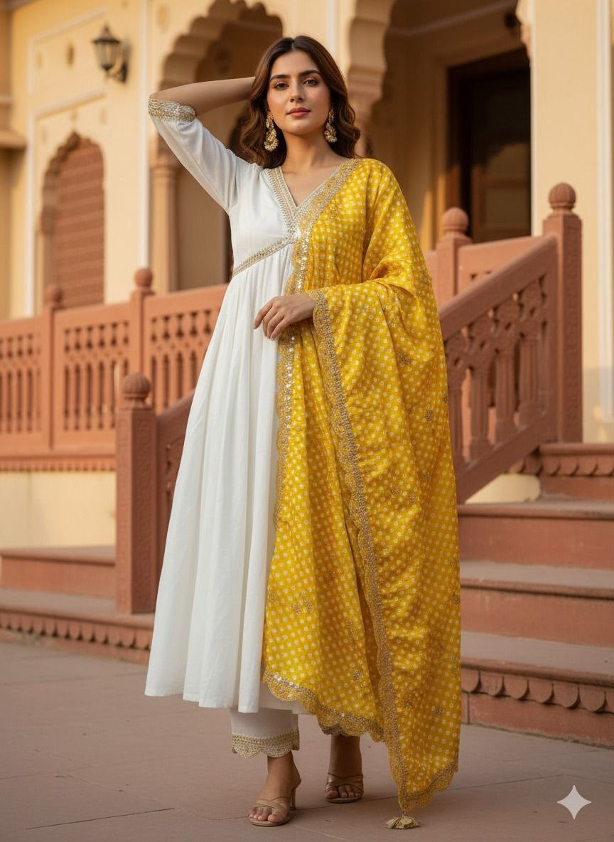 Anarkali Collection "Saneela" - Blanc/Jaune