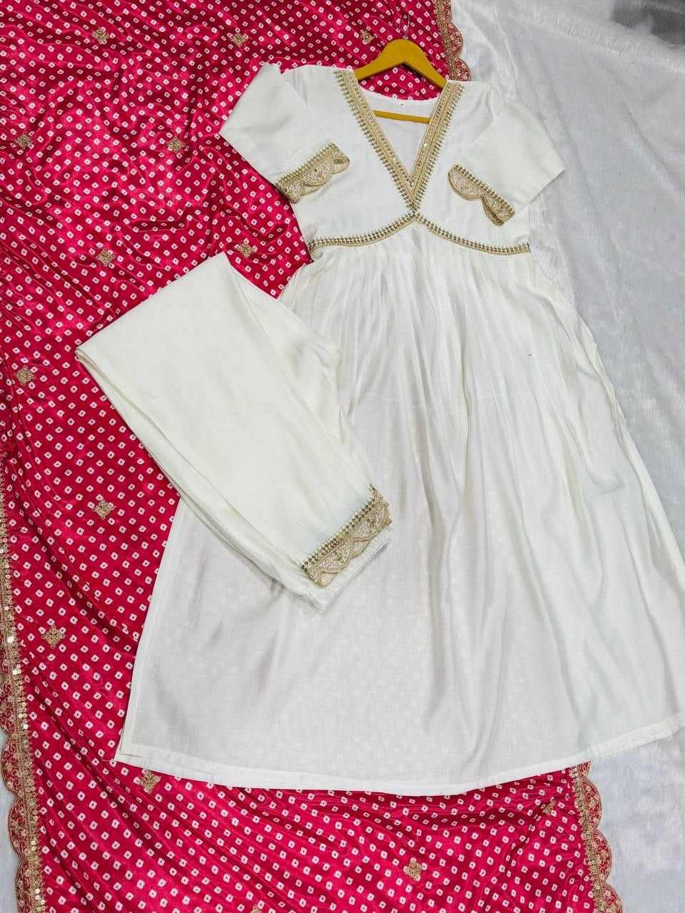 Anarkali Collection "Saneela" - Blanc/Rose