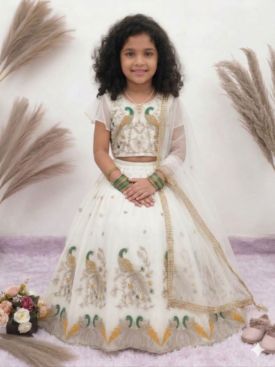 Lehenga Fille collection "Samya" - Blanc cassé