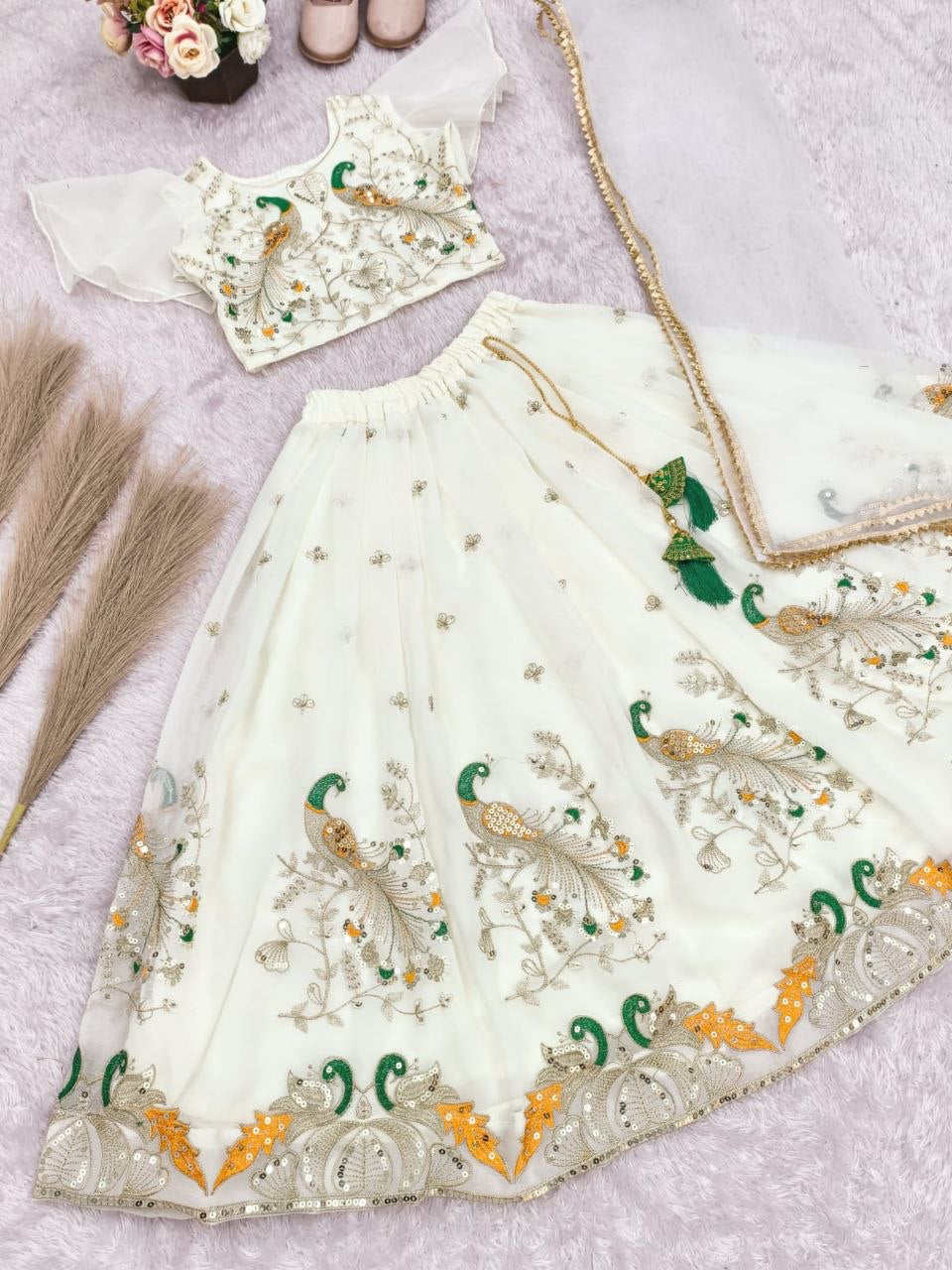 Lehenga Fille collection "Samya" - Blanc cassé