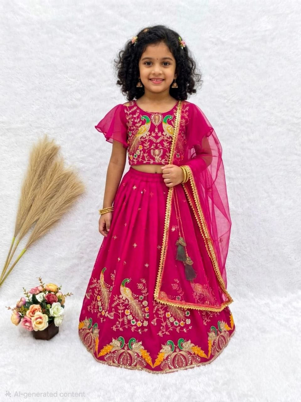 Lehenga Fille collection "Samya" - Rose fuschia