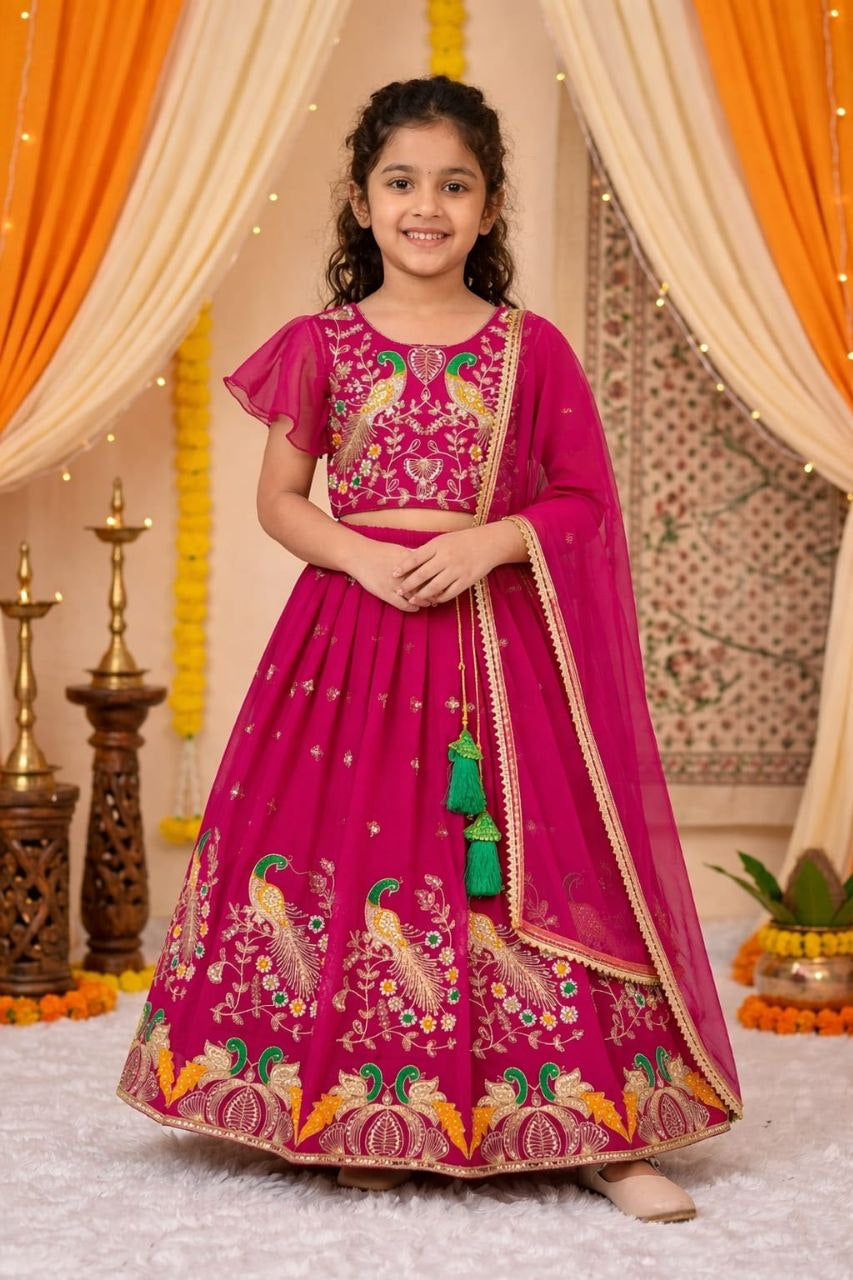 Lehenga Fille collection "Samya" - Rose fuschia