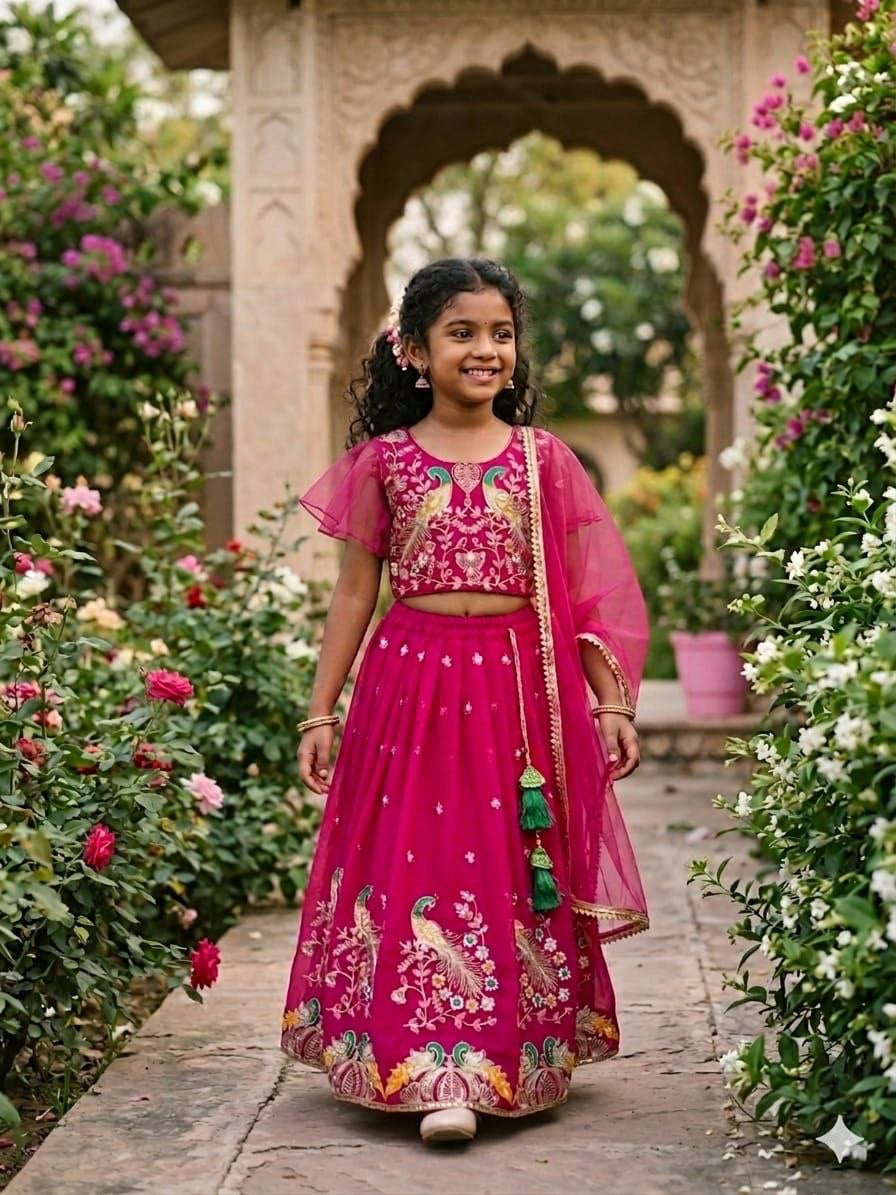 Lehenga Fille collection "Samya" - Rose fuschia
