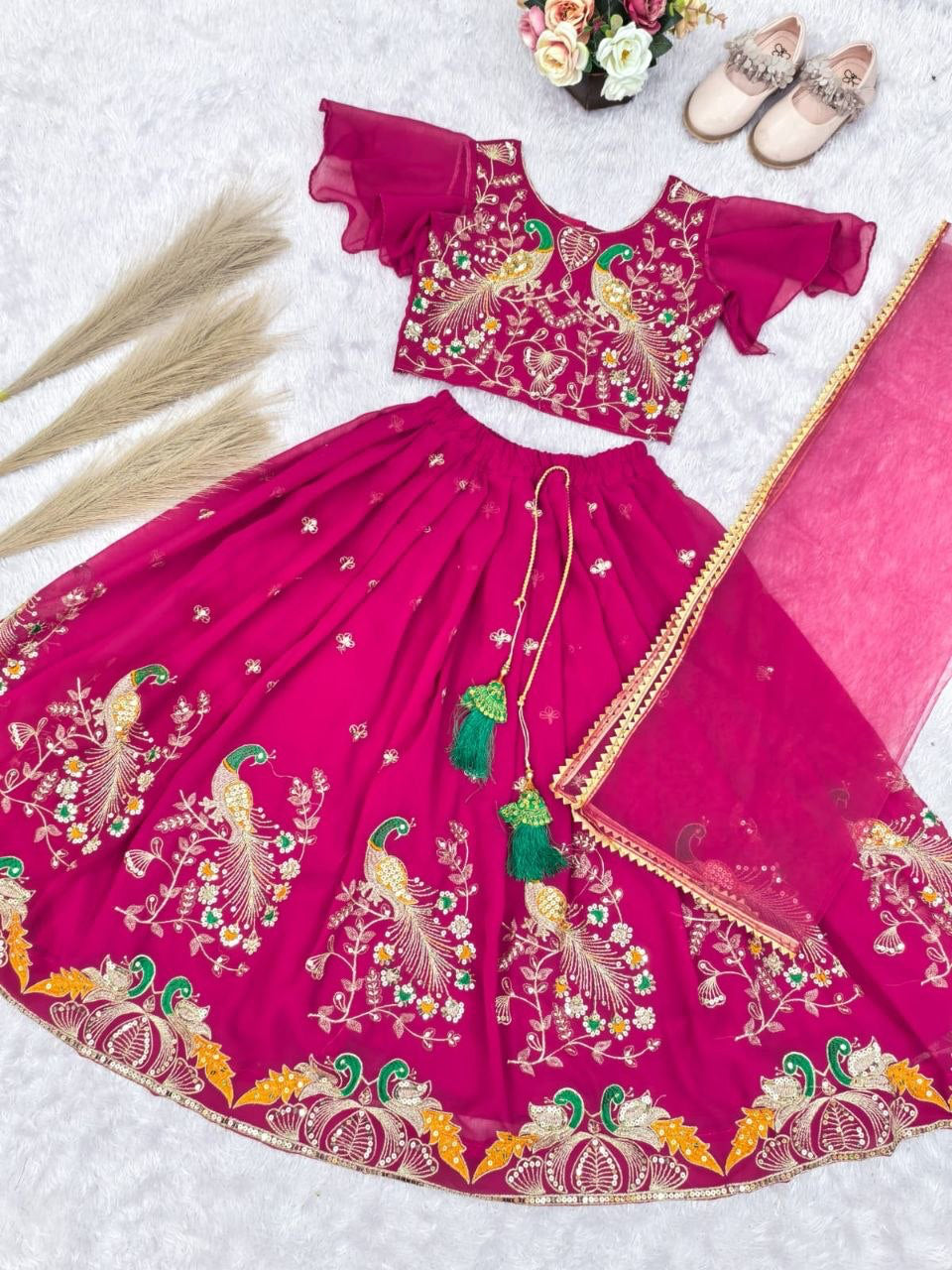 Lehenga Fille collection "Samya" - Rose fuschia