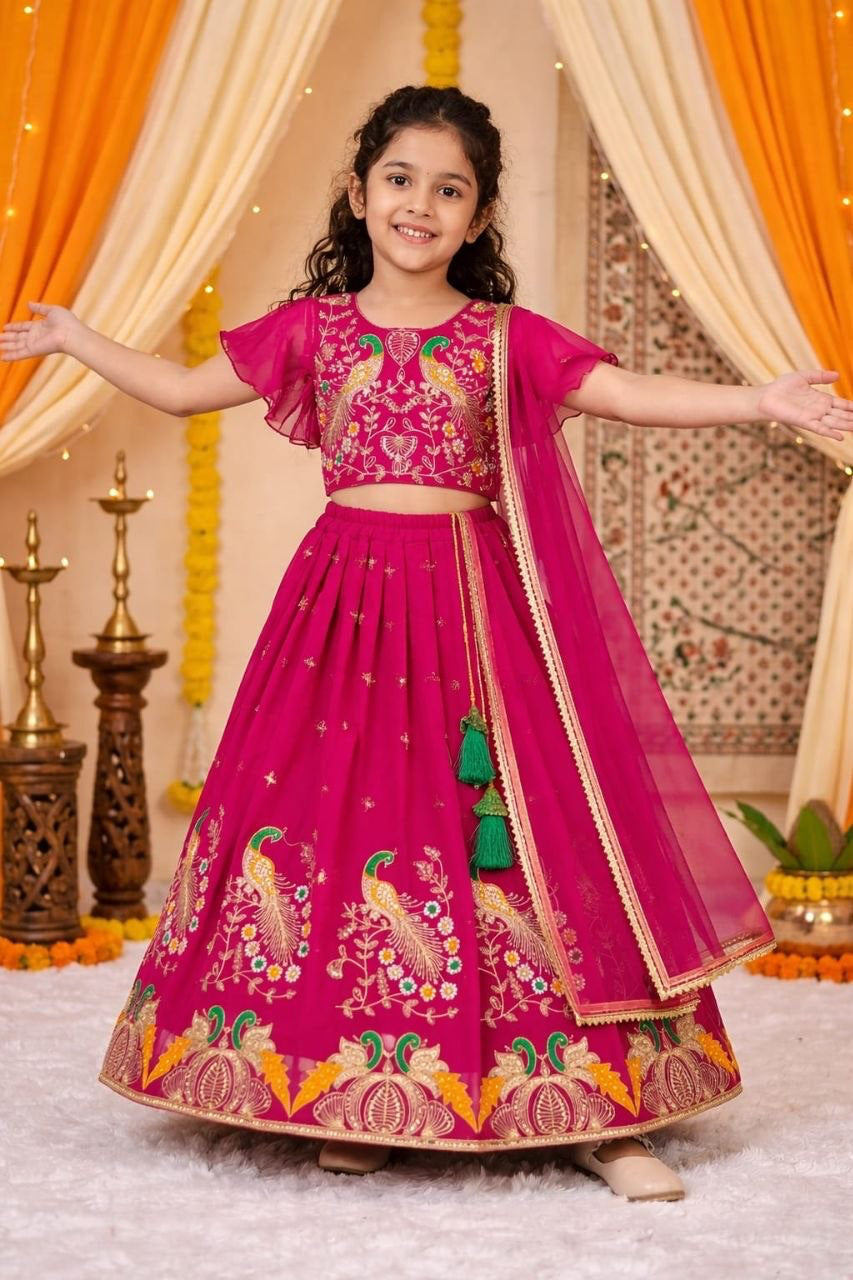 Lehenga Fille collection "Samya" - Rose fuschia