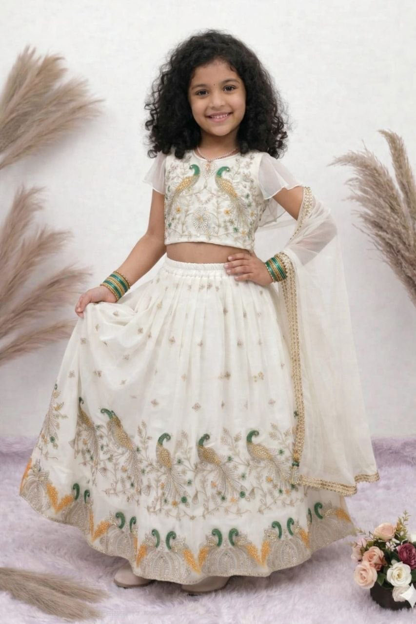 Lehenga Fille collection "Samya" - Blanc cassé