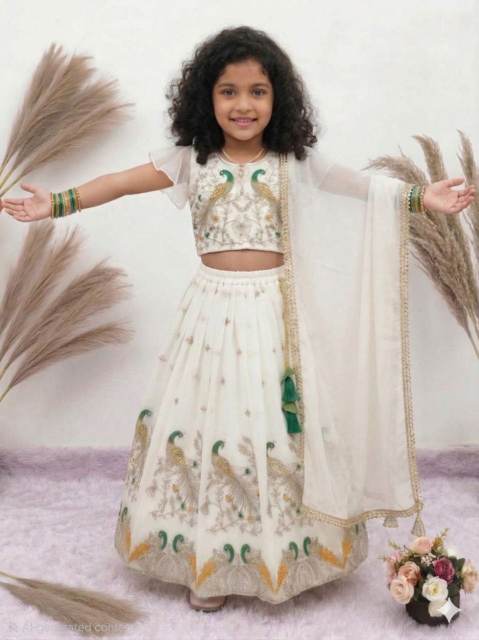 Lehenga Fille collection "Samya" - Blanc cassé