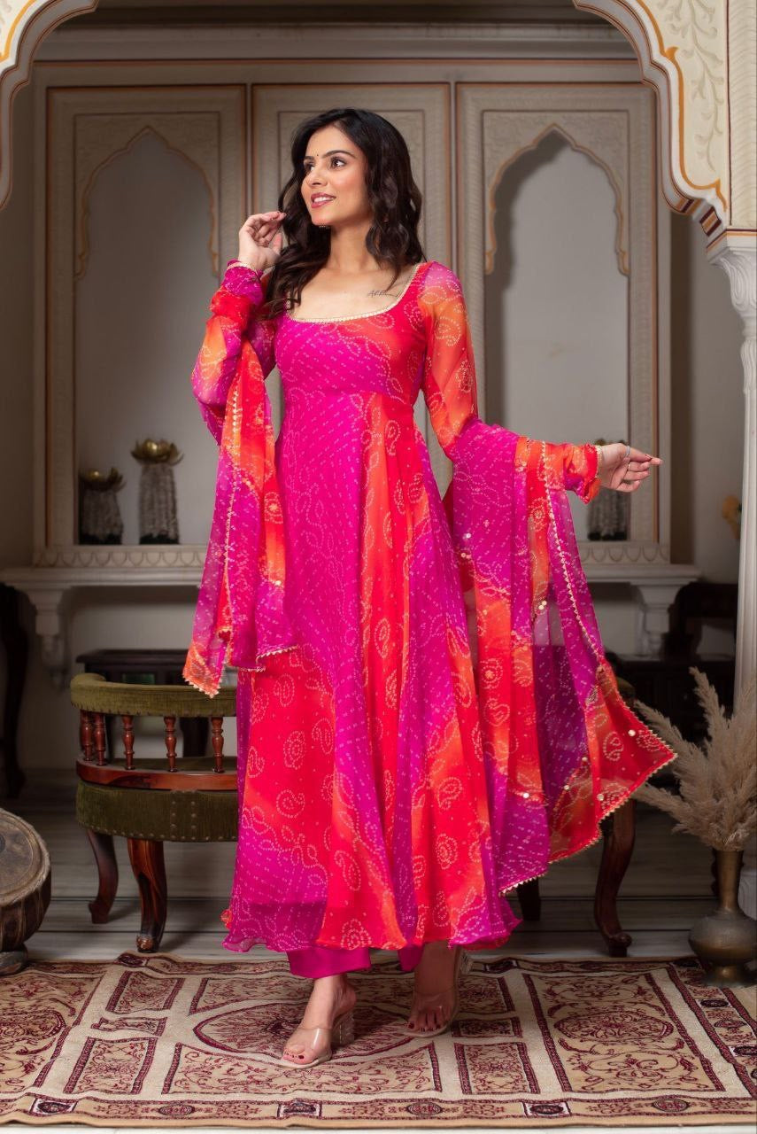 Anarkali Collection "Meenala" - Rose fuchsia/orange