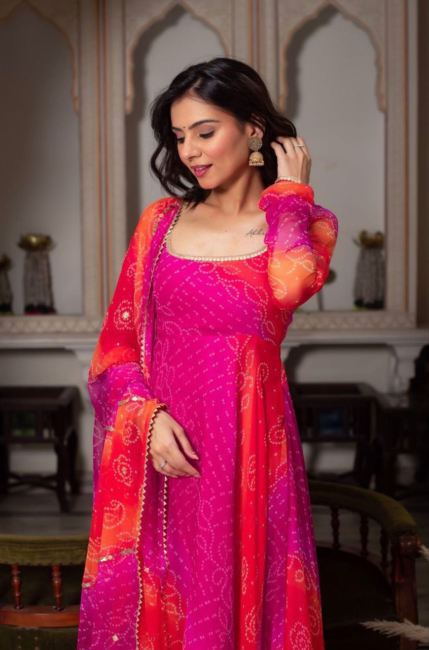 Anarkali Collection "Meenala" - Rose fuchsia/orange