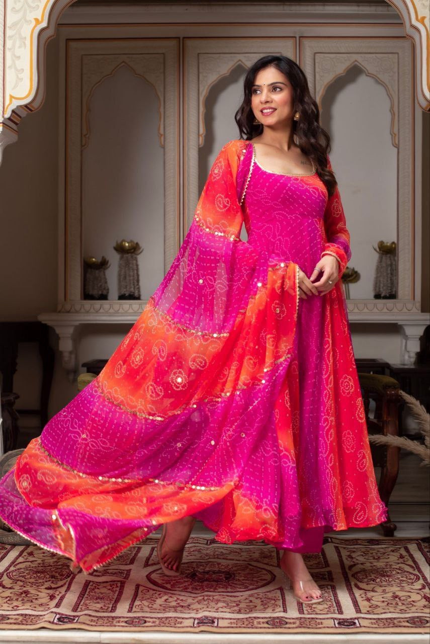 Anarkali Collection "Meenala" - Rose fuchsia/orange